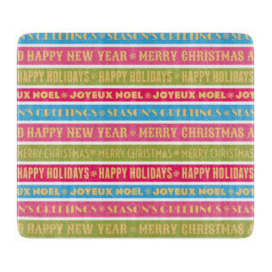 Christmas words on colourful lines cutting board