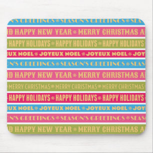 Christmas words on colourful lines mouse pad