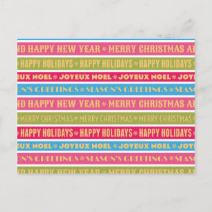 Christmas words on colourful lines postcard