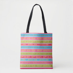 Christmas words on colourful lines tote bag