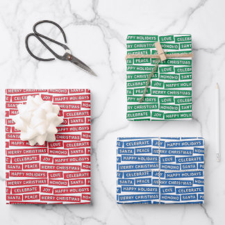 Christmas Words Red Green Blue Paper Sheets