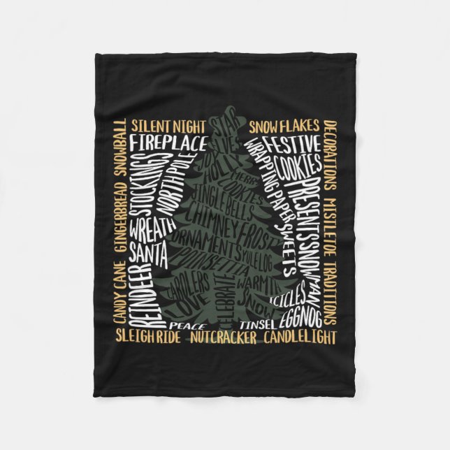 Christmas Words Tree Unique Holiday Design  Fleece Blanket (Front)