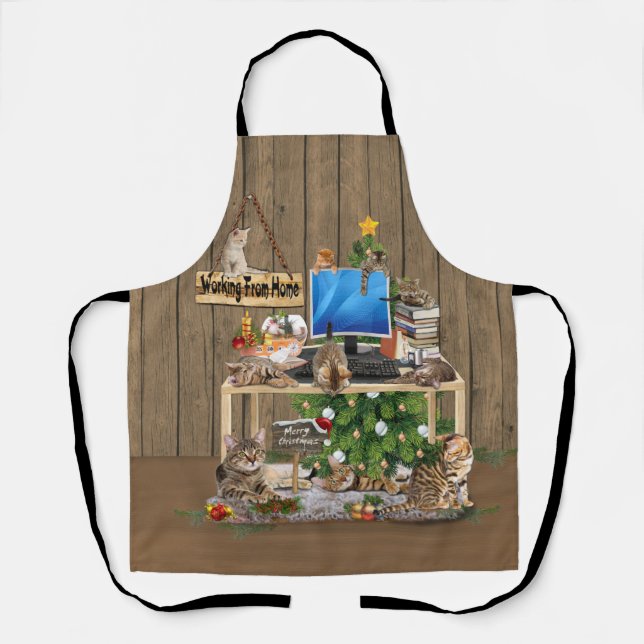 Christmas-Working from Home with my Cats  Apron (Front)