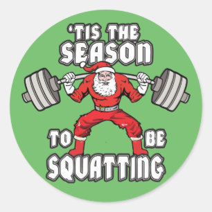 Christmas Workout Humour - Santa Claus Squat Classic Round Sticker