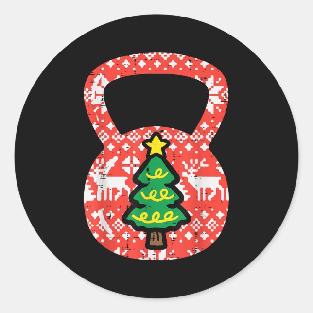 Christmas Workout Kettlebell Xmas Gym Exercise Wom Classic Round Sticker (Front)