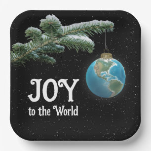 Christmas World Globe Ornament With Stars Paper Plate