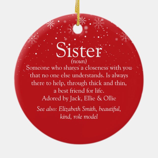 Christmas World's Best Sister Definition Photo Ceramic Ornament (Back)