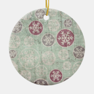 Christmas Worn Wood Snowflakes Ceramic Ornament