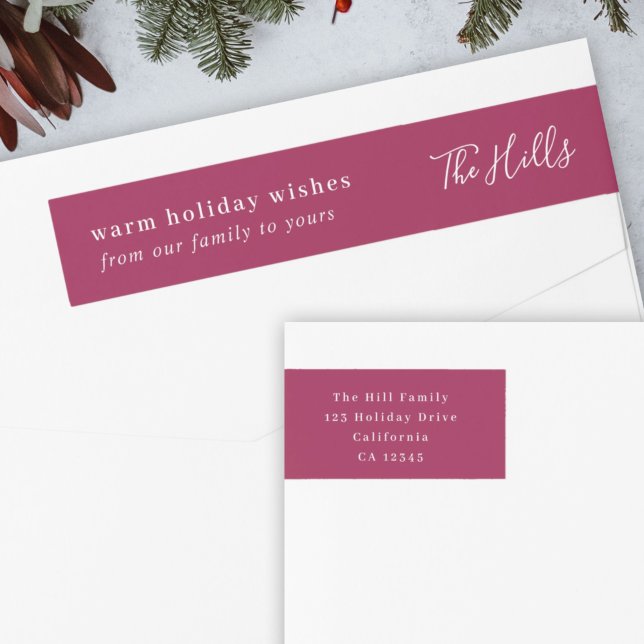 Christmas Wrap Return Address Label | Holiday Mail (Modern wrap label by Guava with “Warm Wishes from Our Family to Yours”)