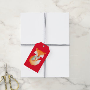 Christmas Wrapped up fox art gift tag
