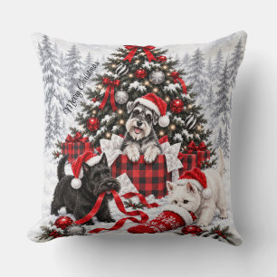 Christmas Wrapping Mischief Scottie Schnauzer West Cushion