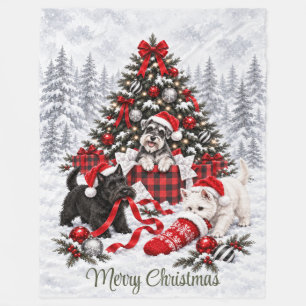 Christmas Wrapping Mischief Scottie Schnauzer West Fleece Blanket