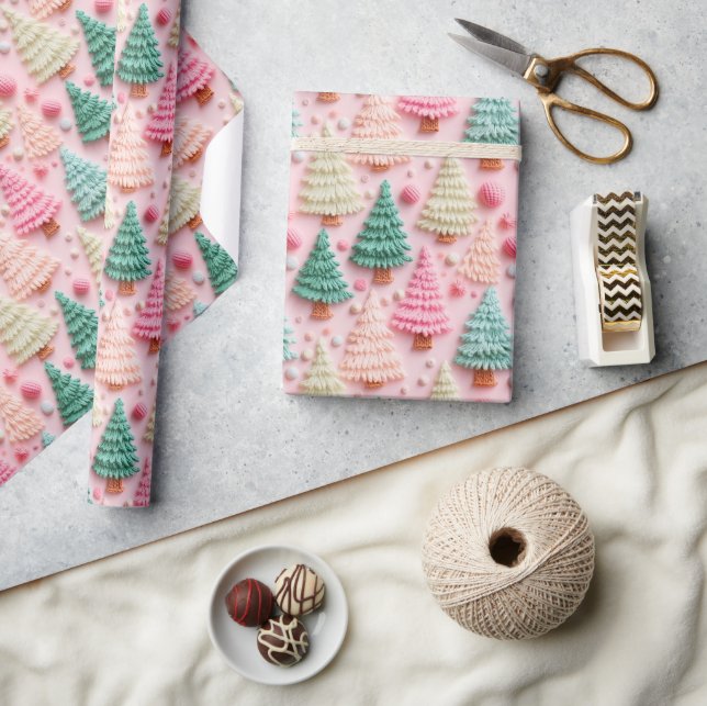 Christmas Wrapping Paper 3D Puffy Kitted Pine Tree (Crafts)