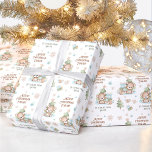 Christmas wrapping paper Baby Boy Name Blue Bear<br><div class="desc">Cute Christmas Wrapping Paper in soft blue,  beige and green,  with the cutest teddy bear,  Christmas tree and custom text. Easily personalise the text. - Kate Eden Art</div>