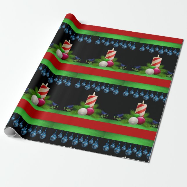 Christmas Wrapping Paper Candles Black (Unrolled)