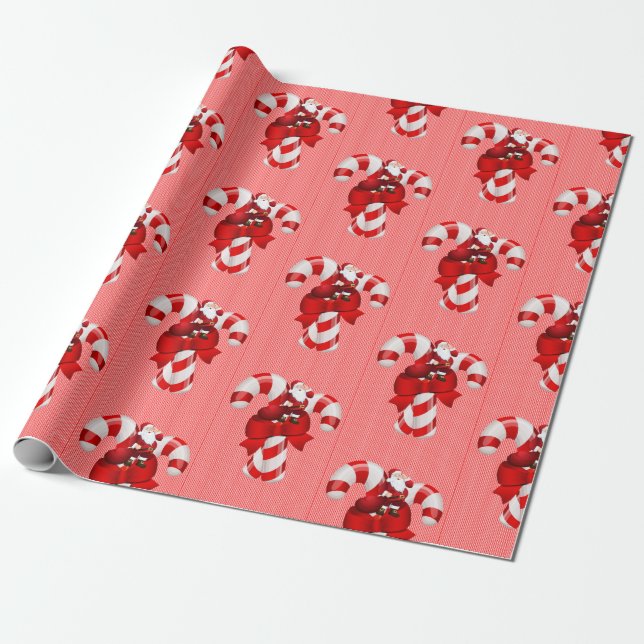 Christmas Wrapping Paper Candy Cane Red Stripe (Unrolled)