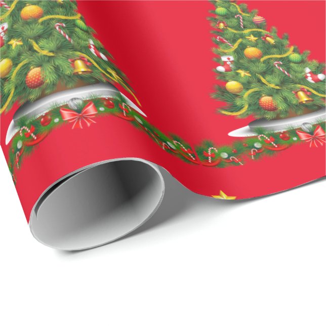 Christmas Wrapping Paper Christmas Tree Red (Roll Corner)