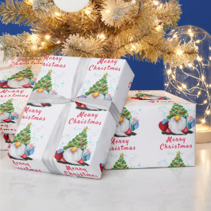 Christmas Wrapping Paper Cute Gnomes with Gifts