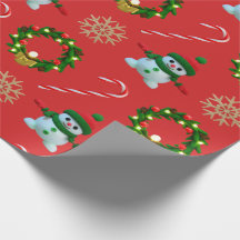 Christmas Wrapping Paper Cute Snowman Wreath Candy