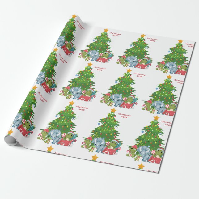 Christmas wrapping paper dinosaurs customisable (Unrolled)