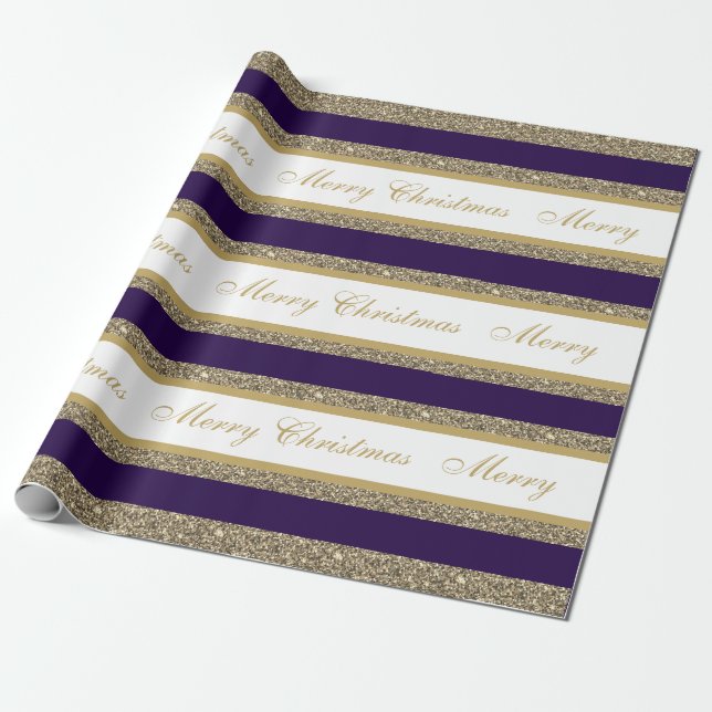 Christmas Wrapping Paper-Faux Glitter Striped Wrapping Paper (Unrolled)