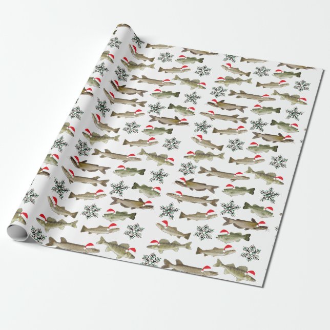 Christmas wrapping paper, fish, fisherman paper (Unrolled)