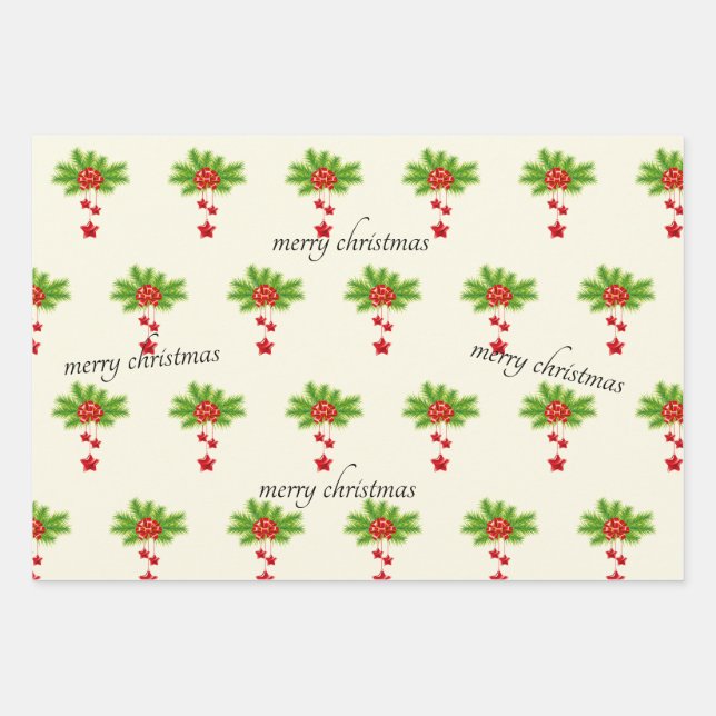 Christmas Wrapping Paper Flat Sheet Set of 3 (Front)