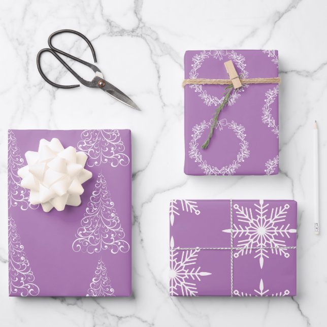 Christmas Wrapping Paper Flat Sheet Set of 3 (Front)