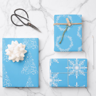 Christmas Wrapping Paper Flat Sheet Set of 3
