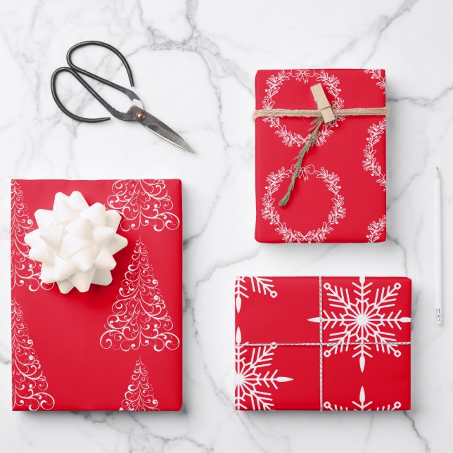 Christmas Wrapping Paper Flat Sheet Set of 3 (Front)