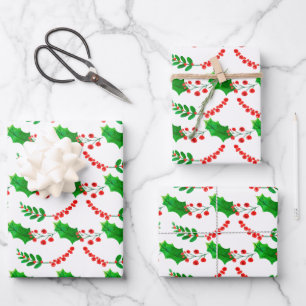 Christmas Wrapping Paper Flat Sheet Set of 3