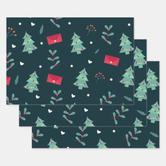 Christmas Wrapping Paper Flat Sheet Set of 3
