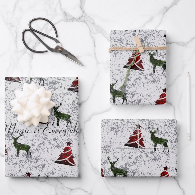 Christmas Wrapping Paper Flat Sheet Set of 3 (Front)
