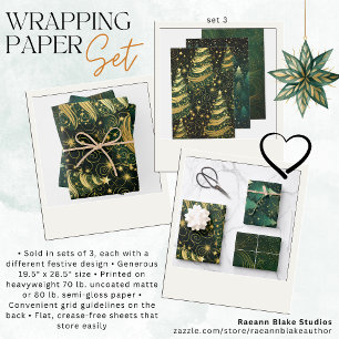 Christmas Wrapping Paper Flat Sheet Set of 3