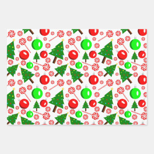 Christmas Wrapping Paper Flat Sheet Set of 3