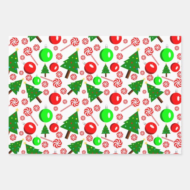 Christmas Wrapping Paper Flat Sheet Set of 3 (Front)