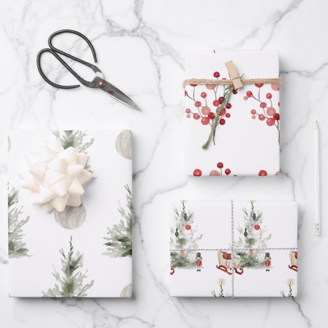 Christmas Wrapping Paper Flat Sheet Set of 3 (Front)