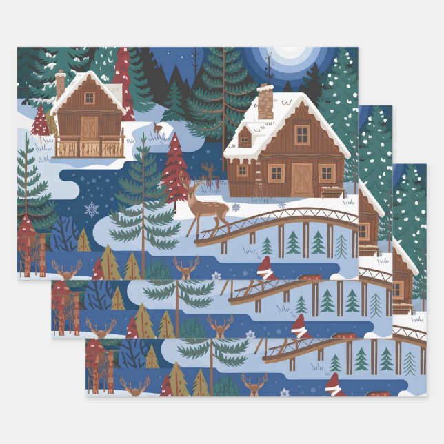 Christmas Wrapping Paper Flat Sheet Set of 3 (Set)