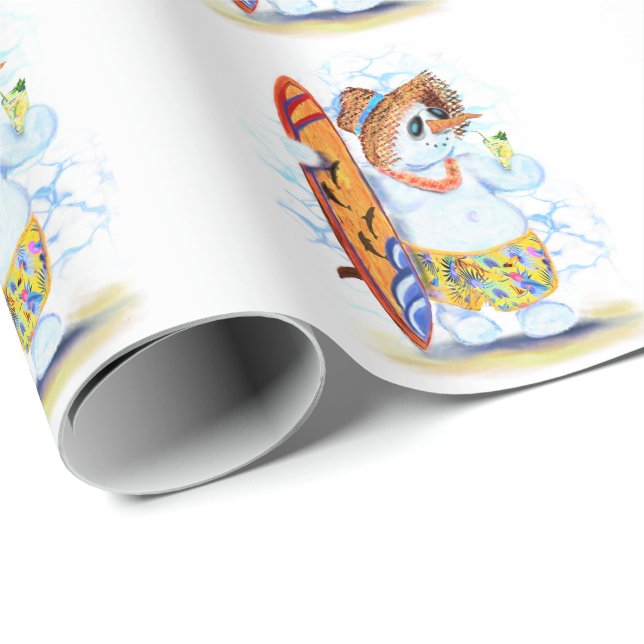 Christmas Wrapping Paper Funny Snowman Surfer (Roll Corner)