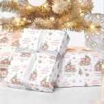 Christmas wrapping paper Girl Name Pink Bear<br><div class="desc">Cute Christmas Wrapping Paper in soft pink,  beige and green,  with the cutest teddy bear,  Christmas tree and custom text. Easily personalise the text. - Kate Eden Art</div>