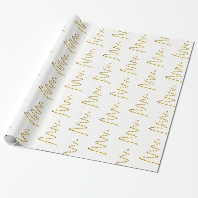 Christmas Wrapping Paper-Gold Trees Paper (Unrolled)