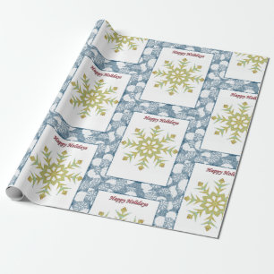 Christmas Wrapping Paper Happy Holidays Snowflakes