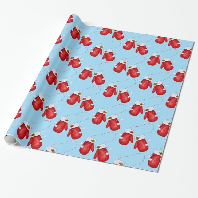 Christmas Wrapping Paper-Holiday Mittens Wrapping Paper (Unrolled)
