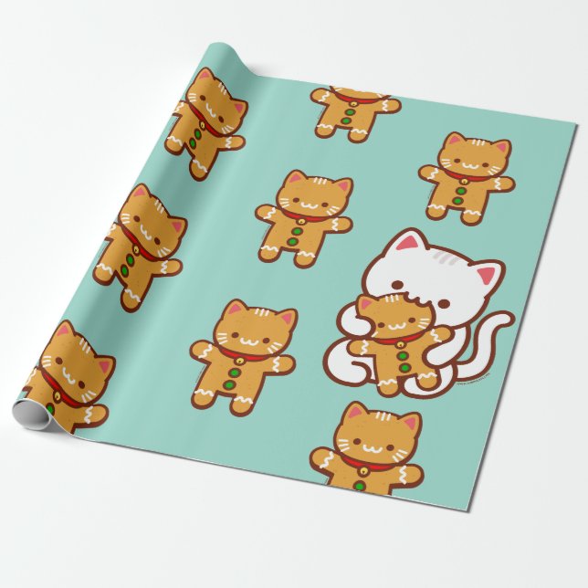 Christmas Wrapping Paper - Hungry Cat Gingerbread (Unrolled)