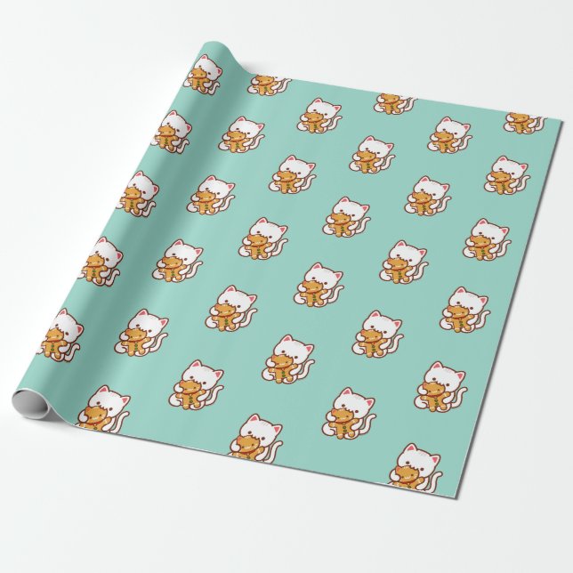 Christmas Wrapping Paper - Hungry Cat Gingerbread (Unrolled)