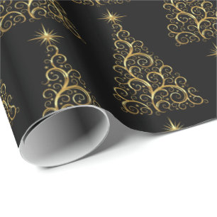Christmas Wrapping Paper-Majesty Gold Trees Paper