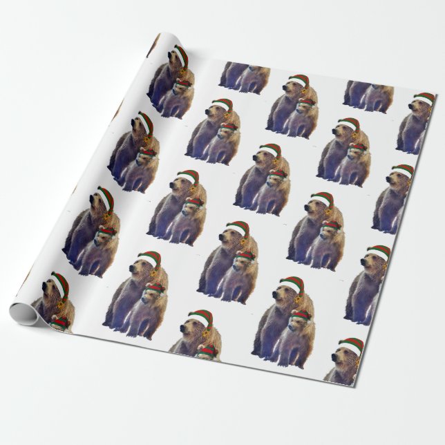 Christmas wrapping paper of grizzly bear & cub (Unrolled)