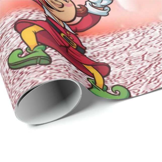 Christmas Wrapping Paper Peppermint Elf Snowman (Roll Corner)