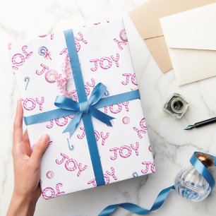 Christmas Wrapping Paper Pink Candy Cane Joy