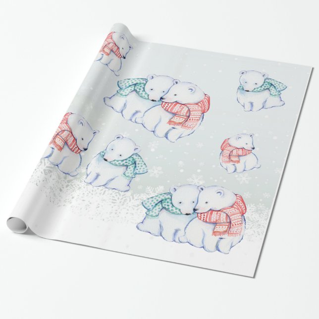 CHRISTMAS WRAPPING PAPER. POLAR  BEAR GIFT WRAP (Unrolled)